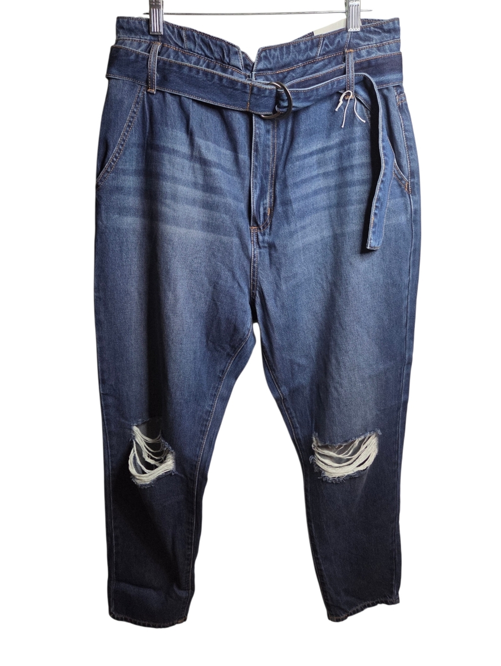 Kancan Los Angeles Womens Belted Distressed Mom Jeans Size 15/31 Boho Streetwear